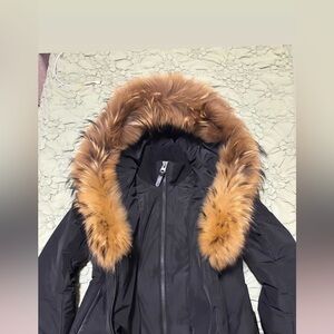 Mackage Black Puffer Jacket with Faux Fur Trim